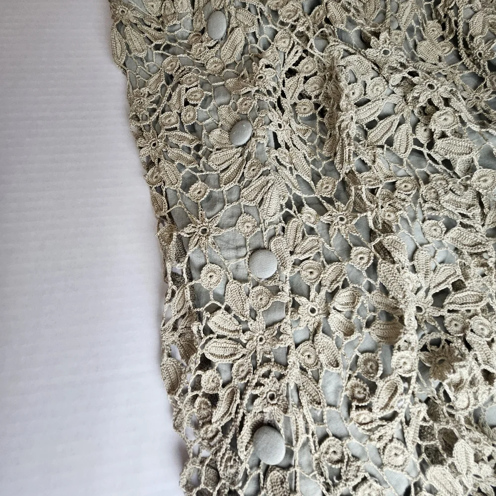 LIM'S Women Delicate Taupe Crochet Maxi Dress Size Large - Picture 9 of 15